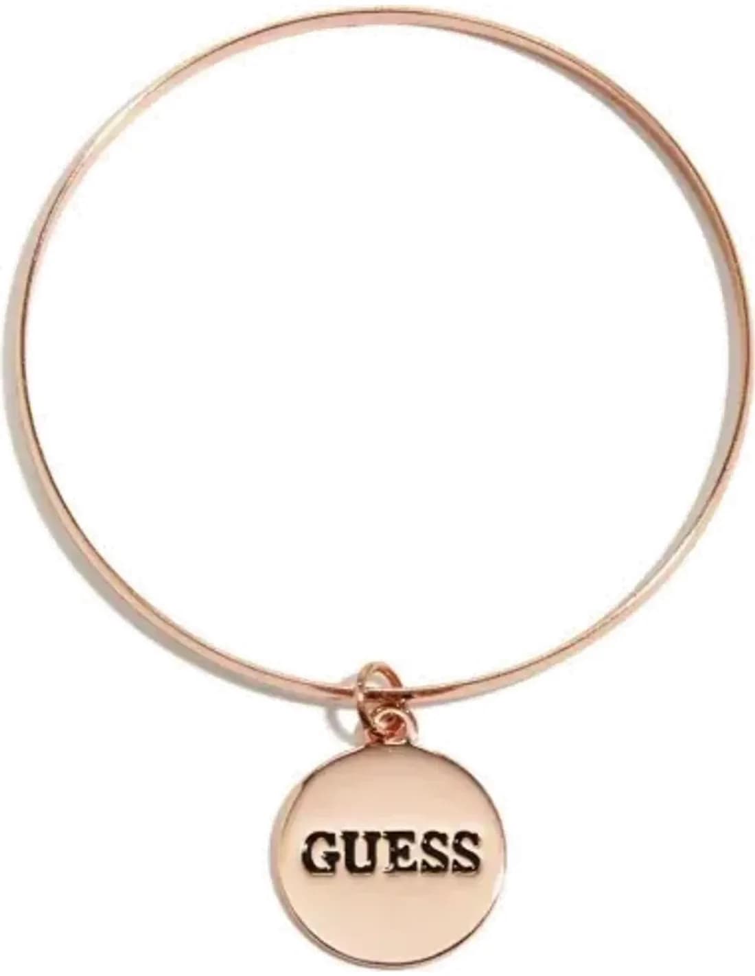 Bracelet Guess en acier or rose avec plaque logo ronde