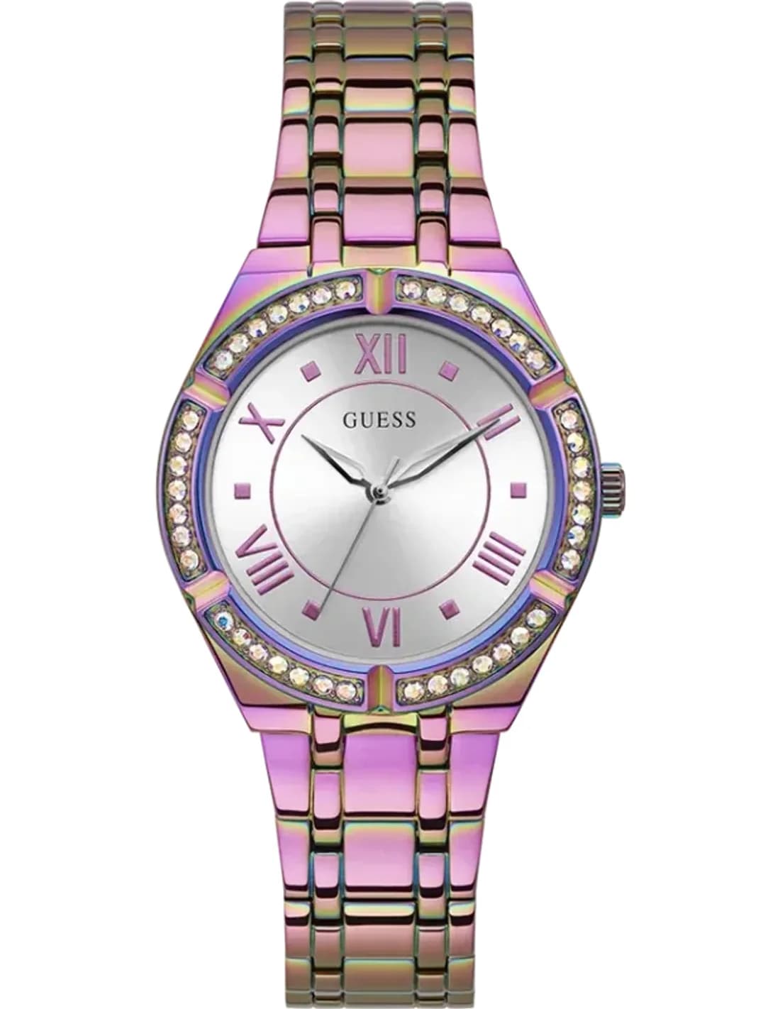 Guess GW0033L6 montre femme, arc-en-ciel, cristaux, acier, cadran argent, festive
