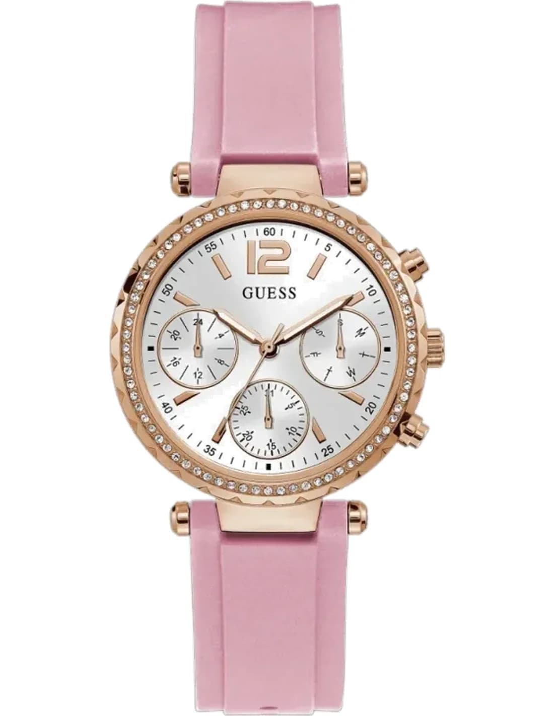 Guess GW0113L4 montre femme, cadran blanc, bracelet silicone rose et or rose