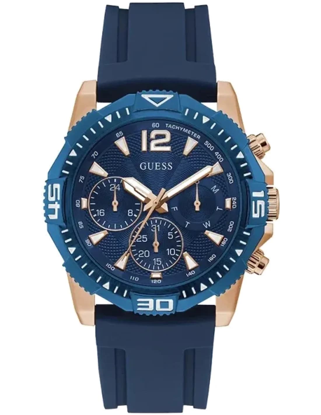 Guess GW0211G4 montre homme, bleu, silicone bleu multifonction