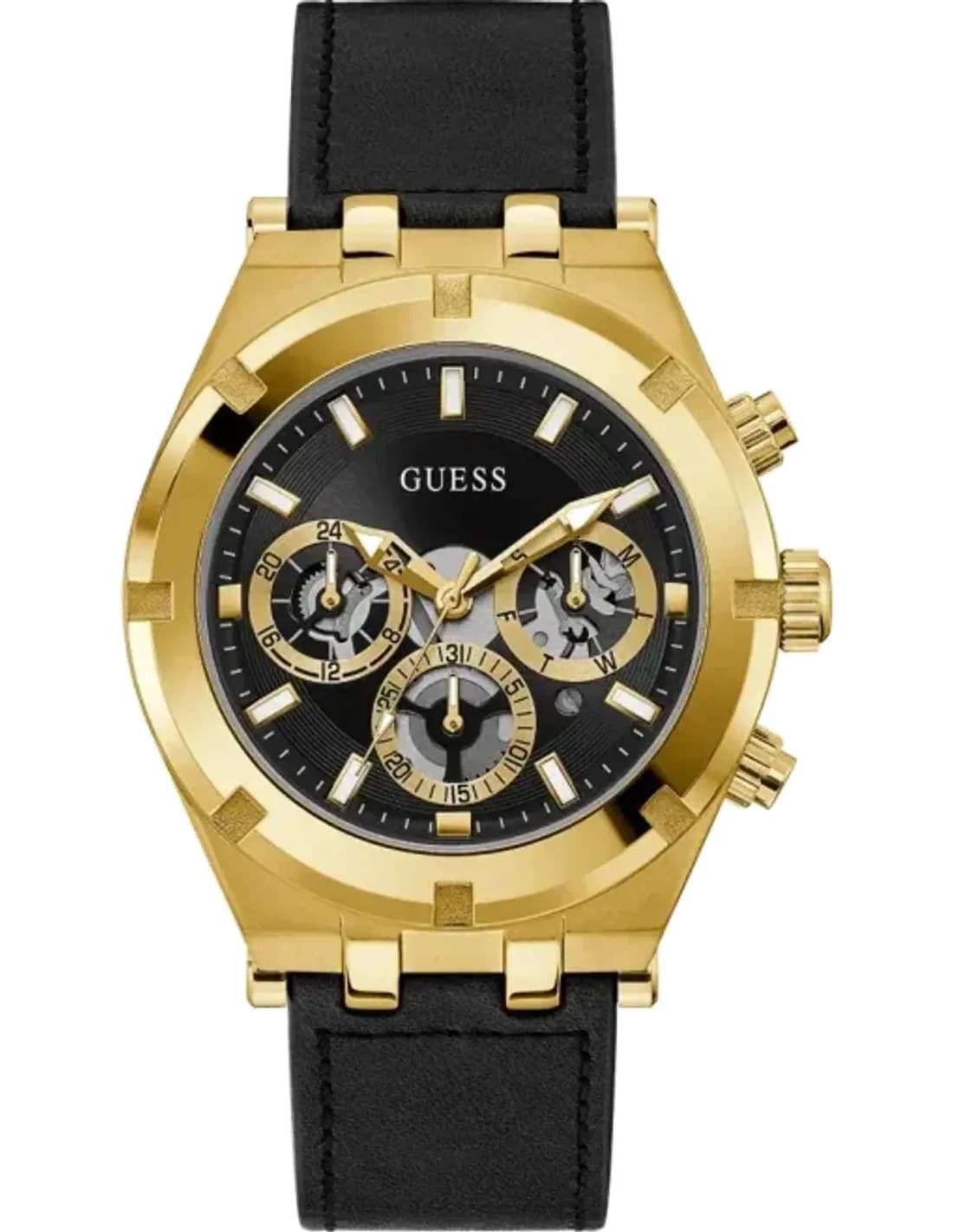 Montre Homme Guess Continental GW0262G2 cadran multifonctions noir bracelet cuir