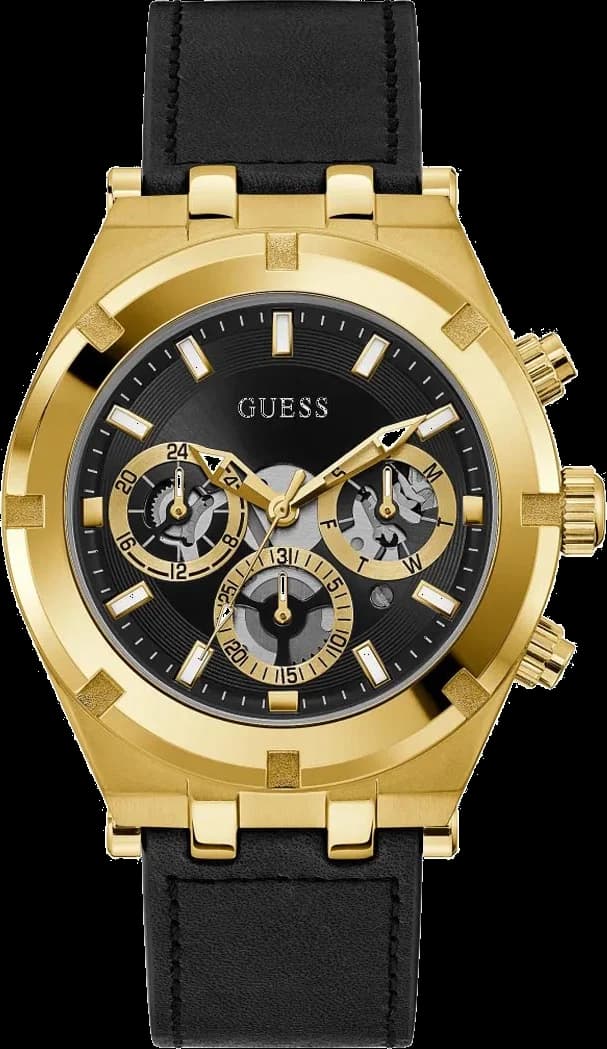 Guess GW0262G2 montre homme, cadran noir multifonctions, bracelet cuir