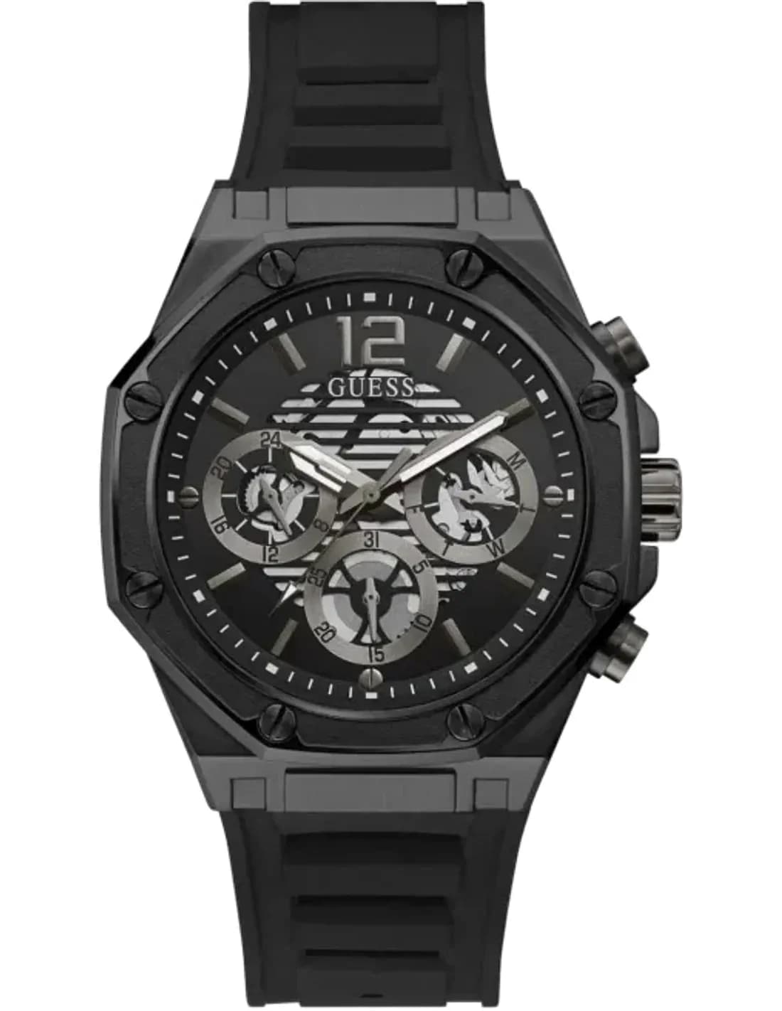 Guess Men's Multifunction Watch GW0263G4 Black Dial Black Silicone Strap