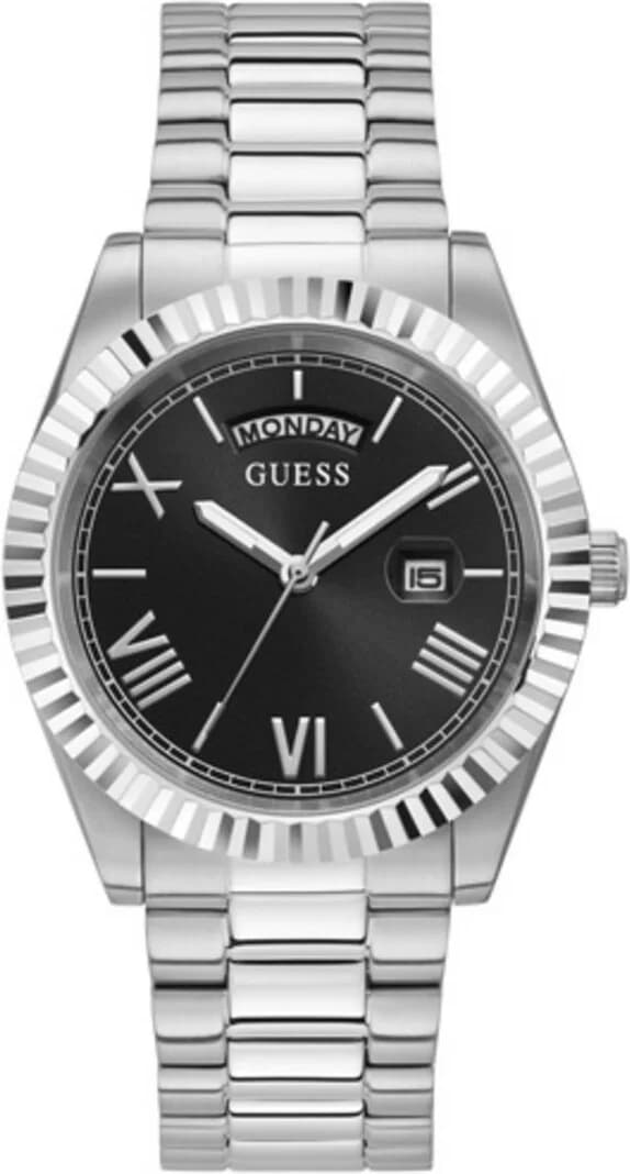 Guess GW0265G1 montre homme, cadran noir, bracelet acier argenté