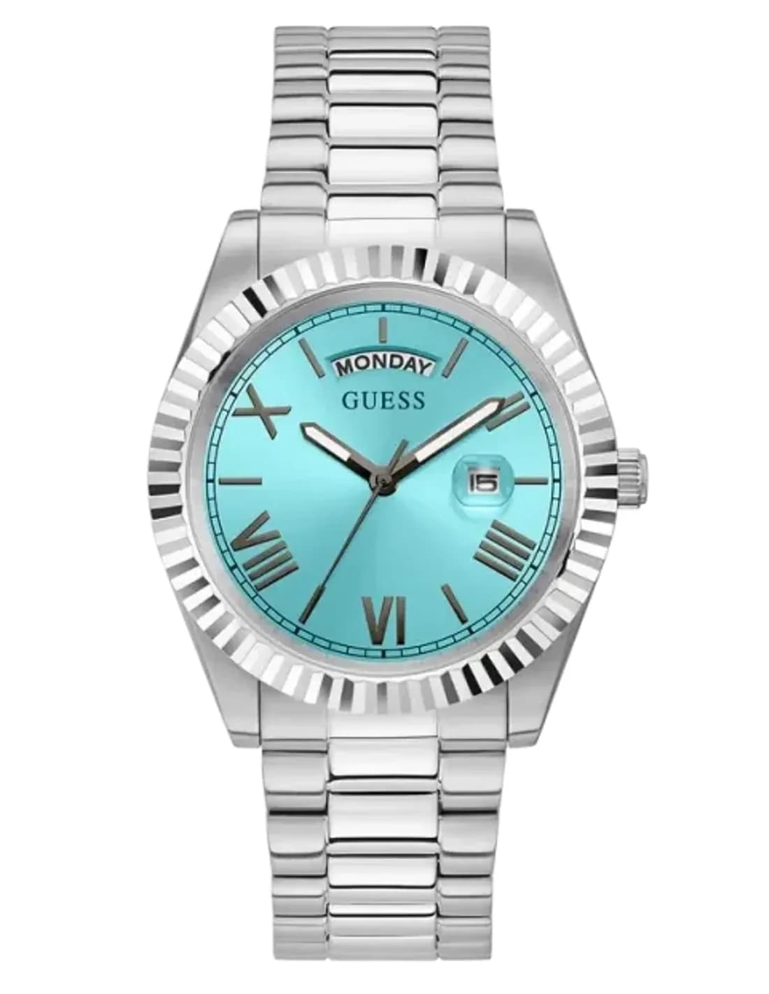 Guess GW0265G11 montre homme, bracelet acier argent, cadran turquoise