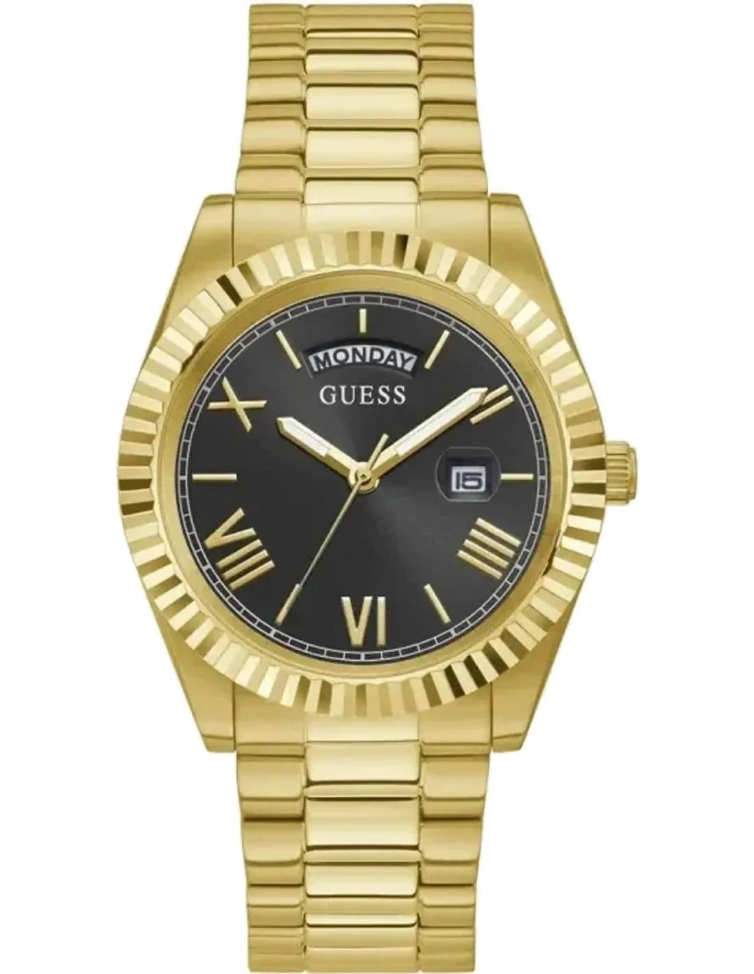Guess GW0265G3 montre homme, cadran noir, bracelet acier doré