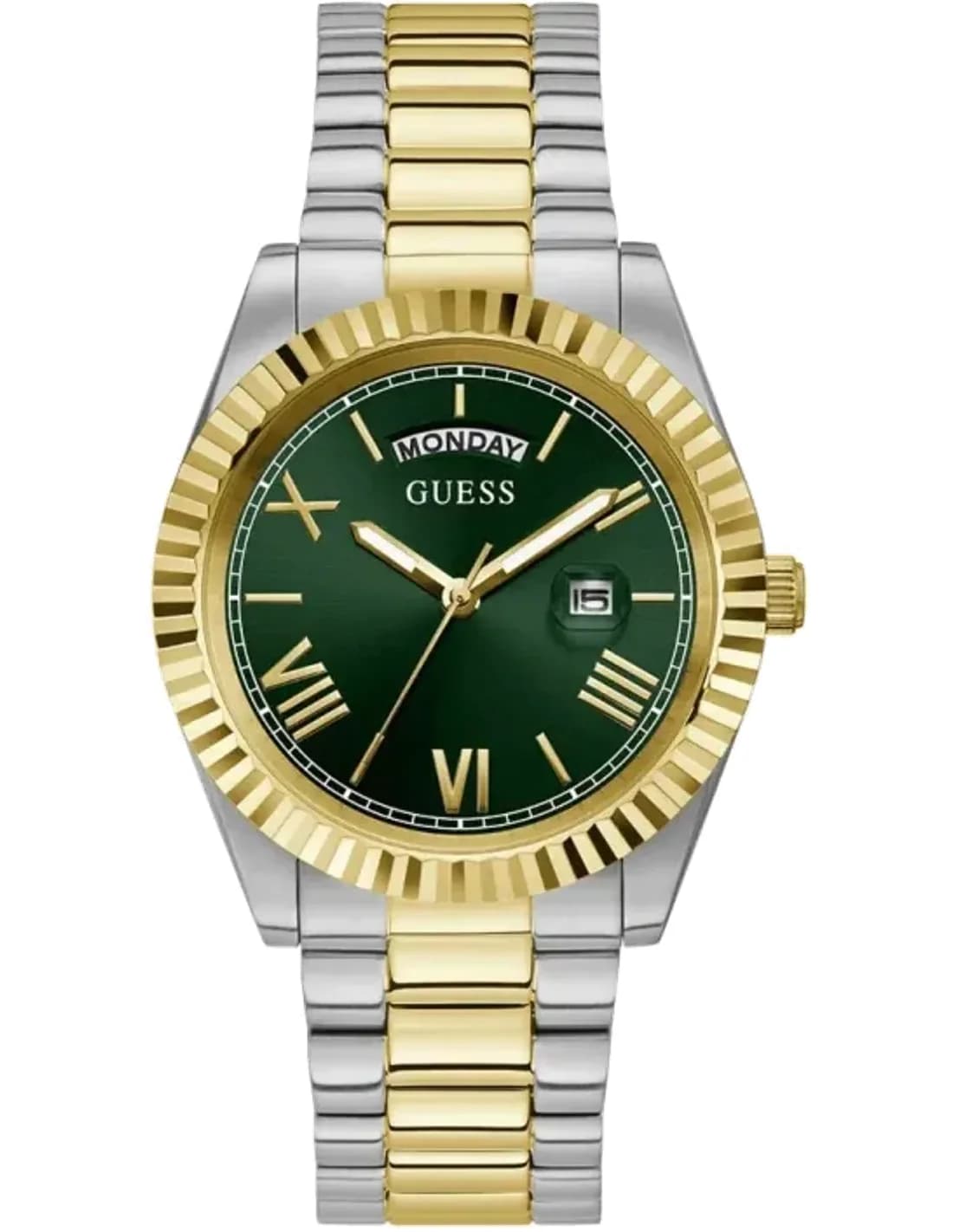 Guess GW0265G8 montre homme, cadran vert, bracelet acier bicolore