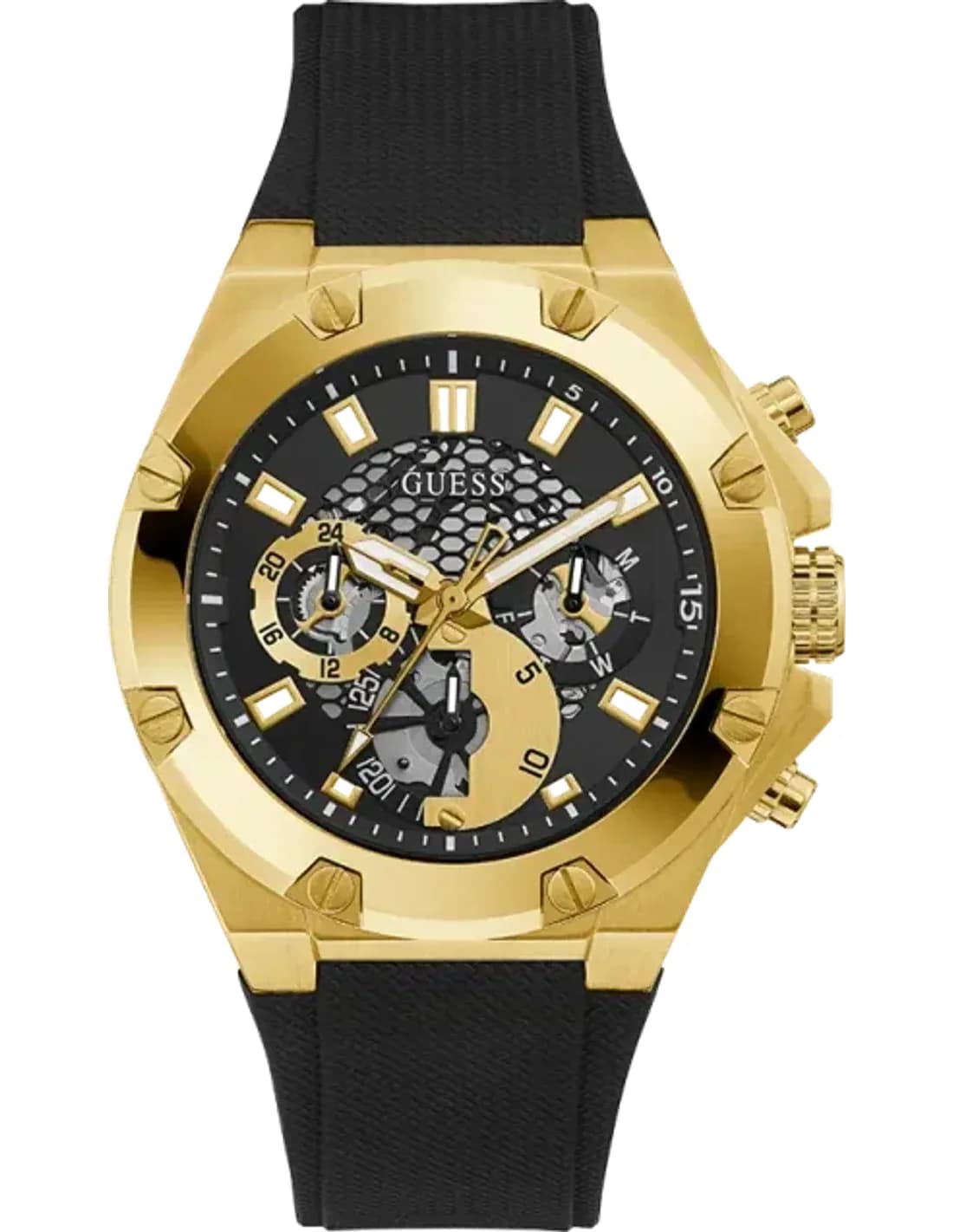 Guess GW0334G2 montre homme, au cadran noir et bracelet silicone noir