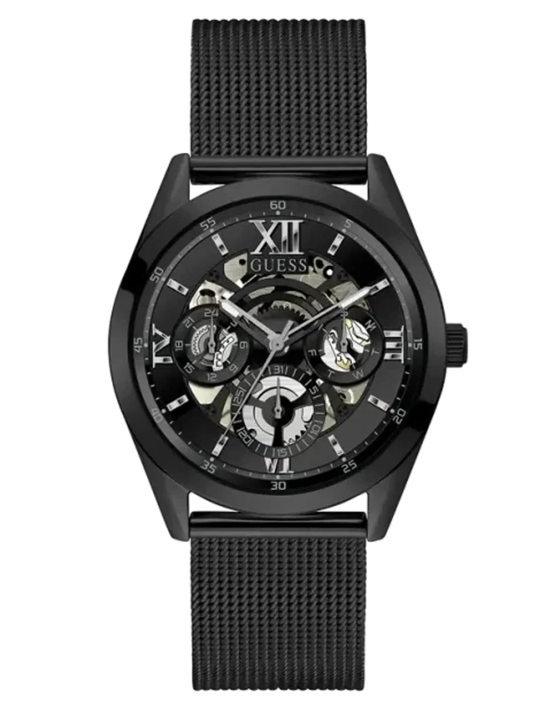 Guess GW0368G3 montre homme, bracelet maille acier noir, cadran noir