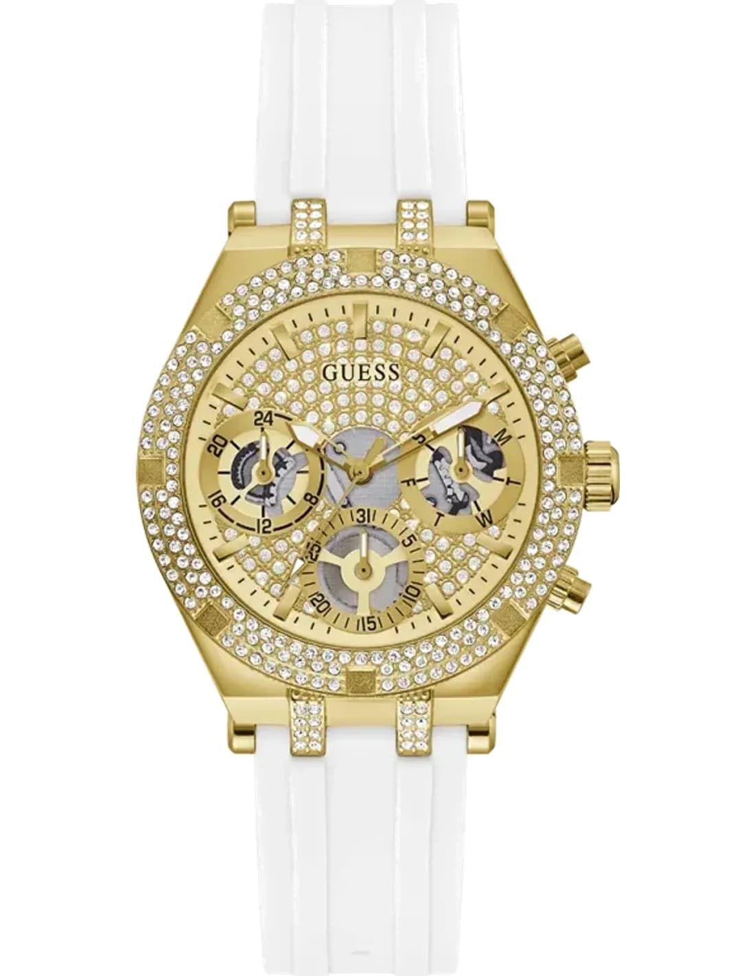 Guess Heiress GW0407L2 Women's Watch White Silicone Strap Rhinestone-Decorated Case