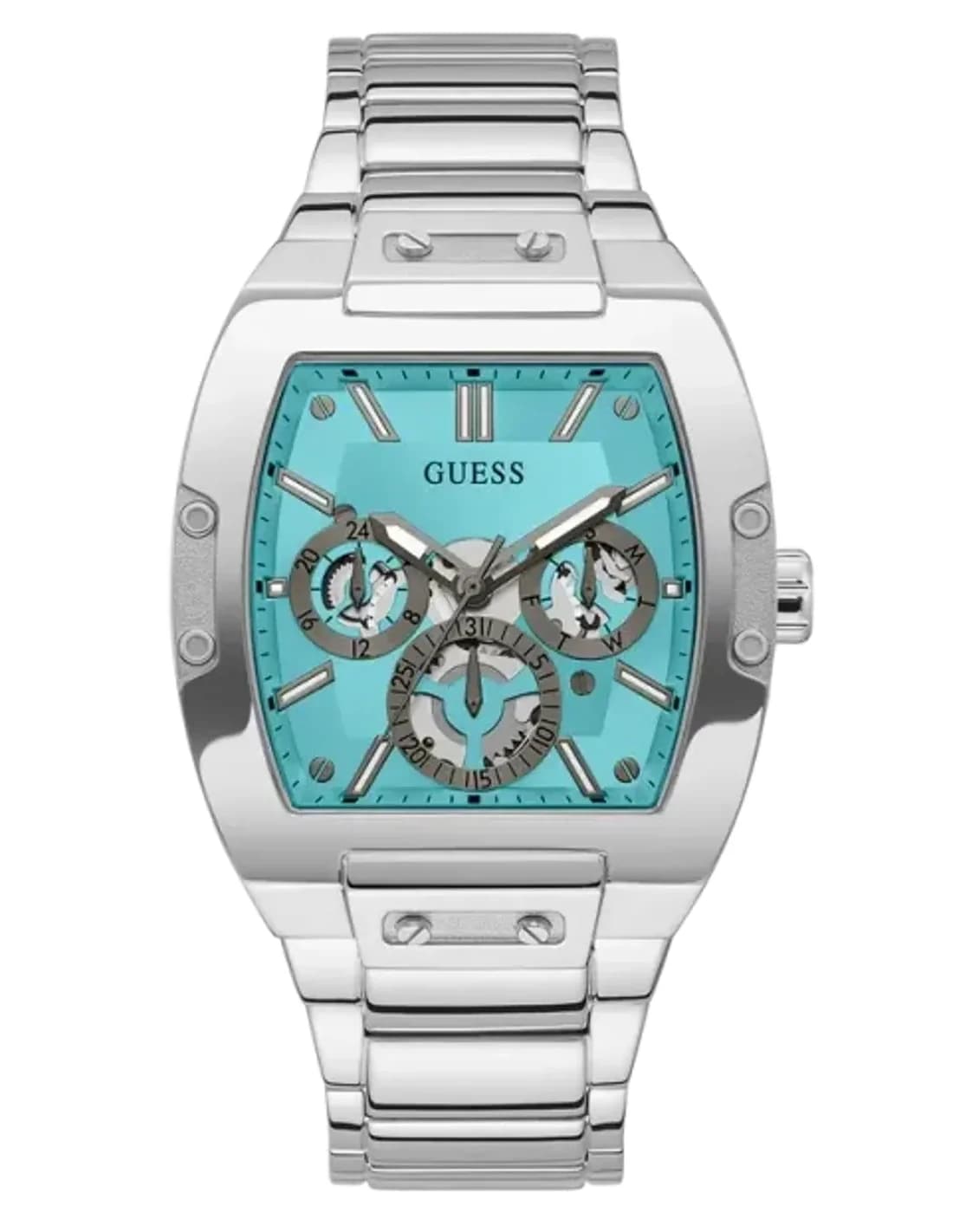 Guess GW0456G4 montre homme, cadran turquoise sur bracelet acier argenté