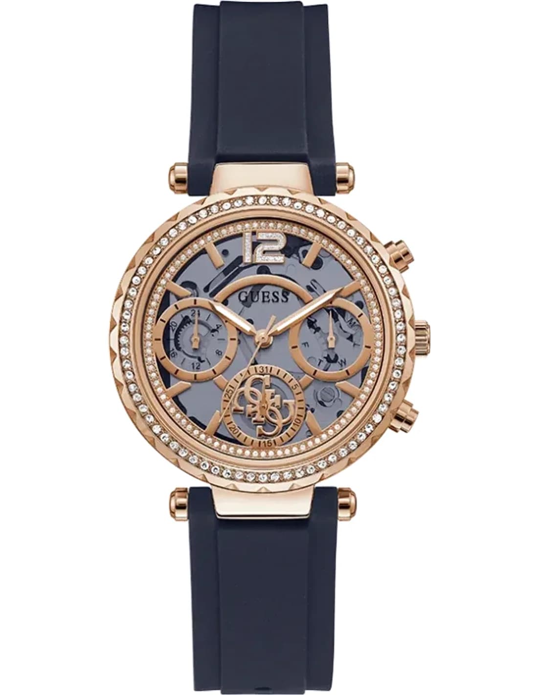 Guess GW0484L2 Women's Watch Black Silicone Strap Skeleton Dial