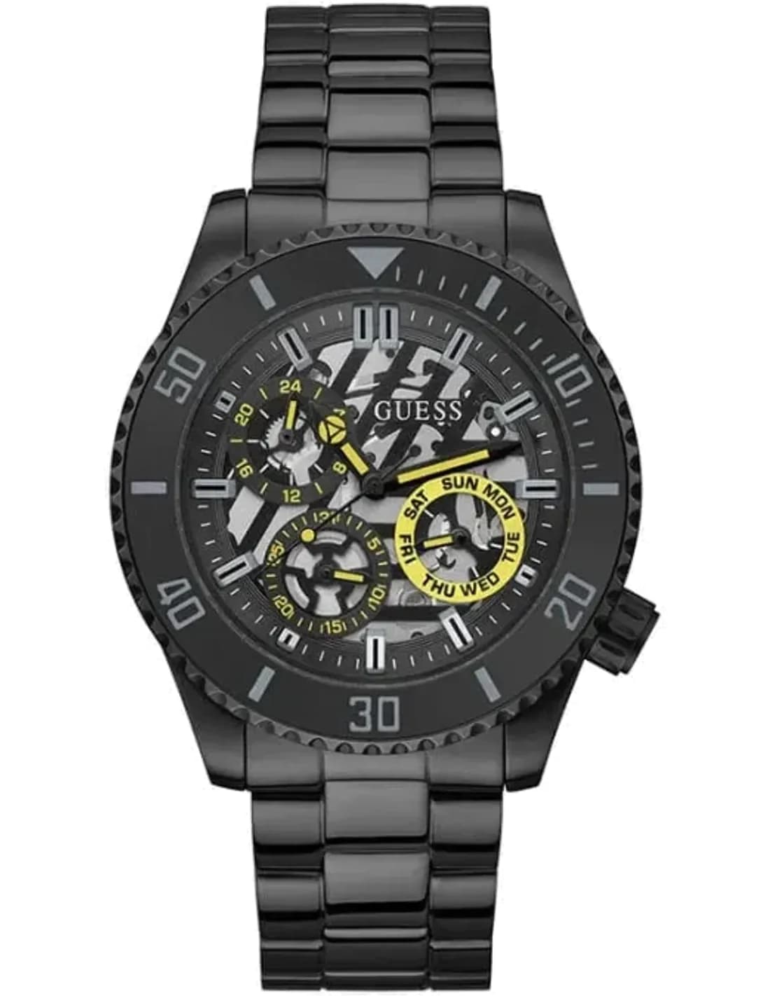Guess GW0488G3 montre homme, cadran noir multifonction sur acier noir