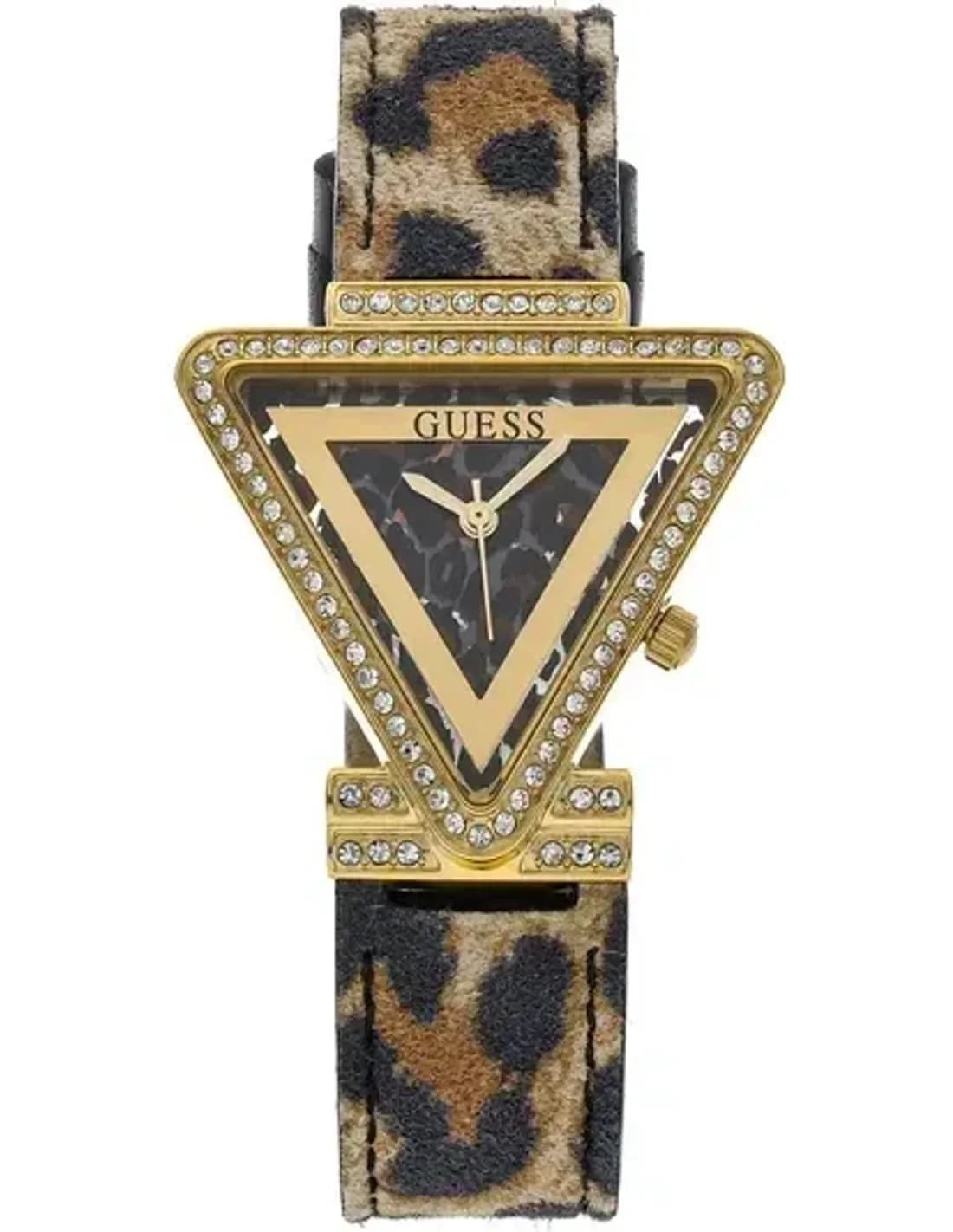 Guess GW0504L3 montre femme, cadran or, bracelet cuir léopard, strass