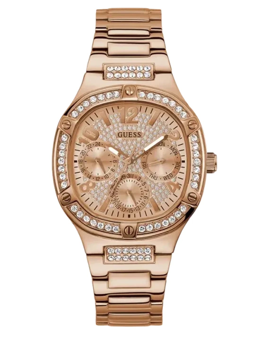 Guess GW0558L3 montre femme, cadran or rose, bracelet acier or rose, boîtier strass
