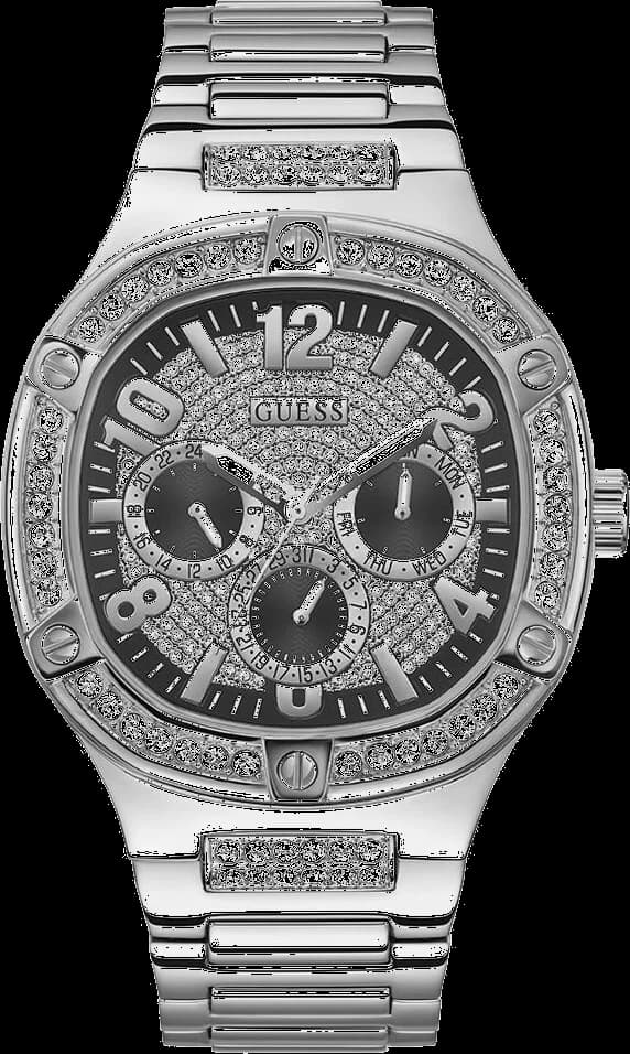 Guess GW0576G1 montre homme, avec cadran bicolore et strass sur bracelet acier argent