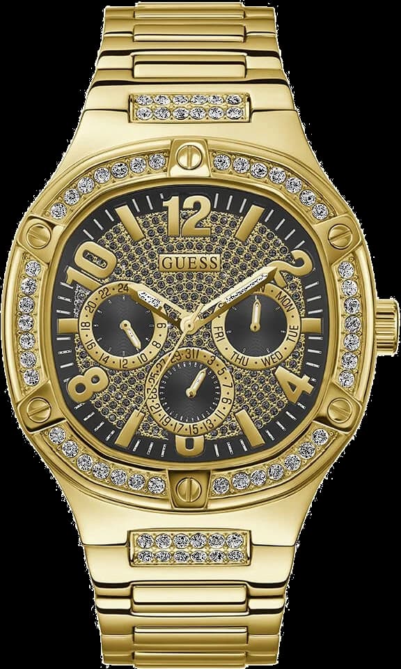 Guess GW0576G2 montre homme, cadran noir multifonction sur bracelet acier doré