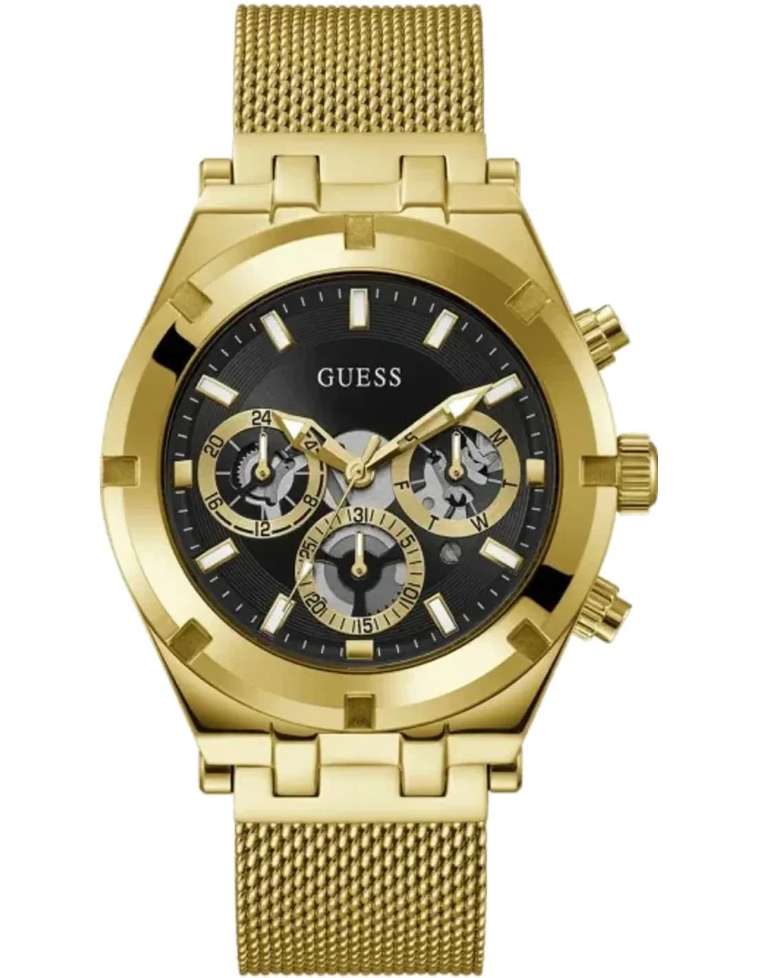 Guess GW0582G2 montre homme, cadran noir multifonction, bracelet acier doré