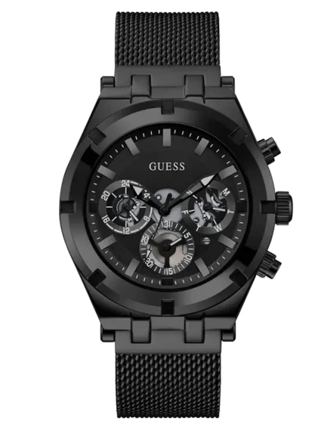 Guess GW0582G3 montre homme, bracelet maille milanaise, cadran noir multifonction