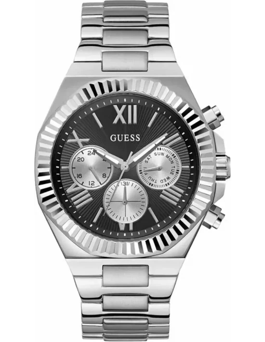Guess GW0703G1 montre homme, cadran noir multifonctions et bracelet acier