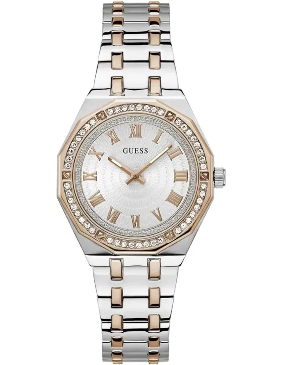 Montre Femme Guess GW0770L5 Acier Bicolore Argent et Rose Gold Cadran Guilloché