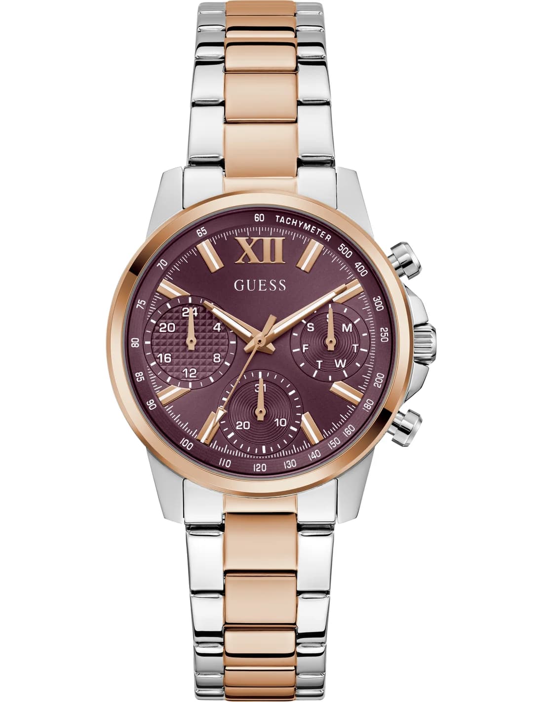 Guess GW0933L5 montre femme, cadran bordeaux, élégance classique, bracelet acier