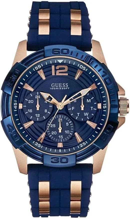 Guess W0366G4 Sporty Stainless Steel and Blue Silicone Watch