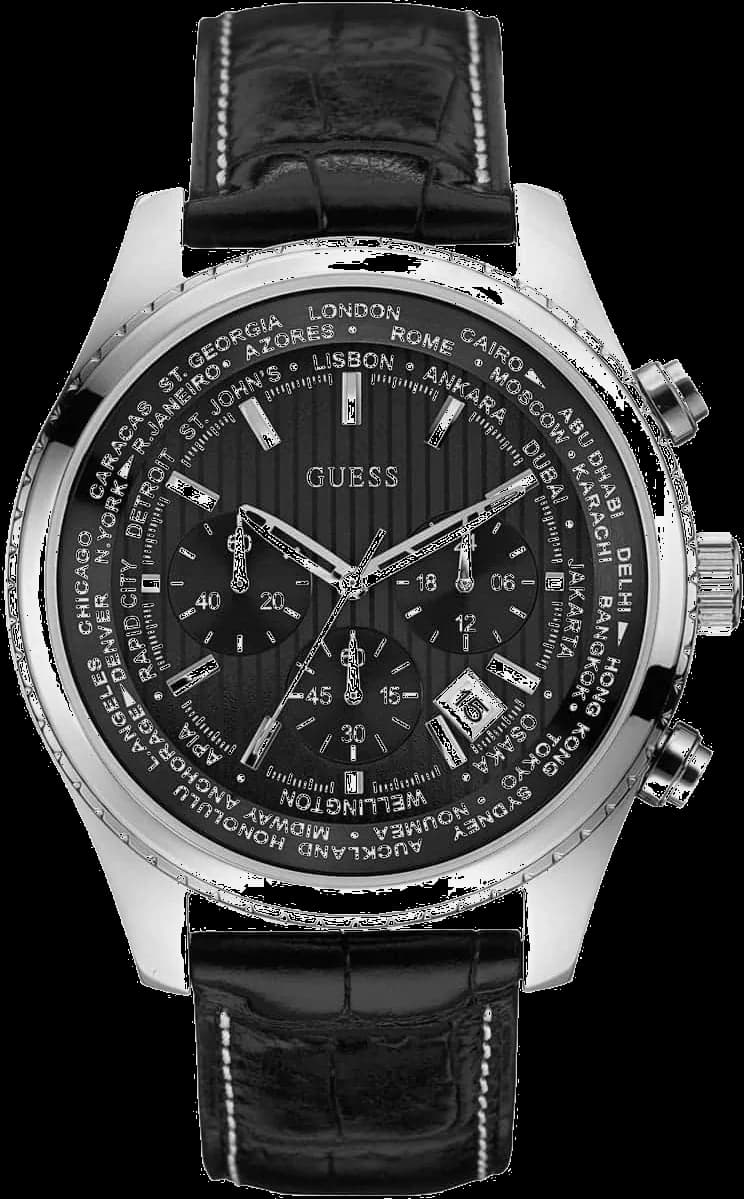 Guess W0500G2 montre homme, au cadran noir avec fonctions multifonction
