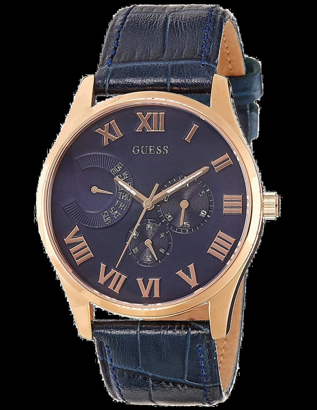 Guess W0669G2 montre homme, cadran bleu avec bracelet cuir