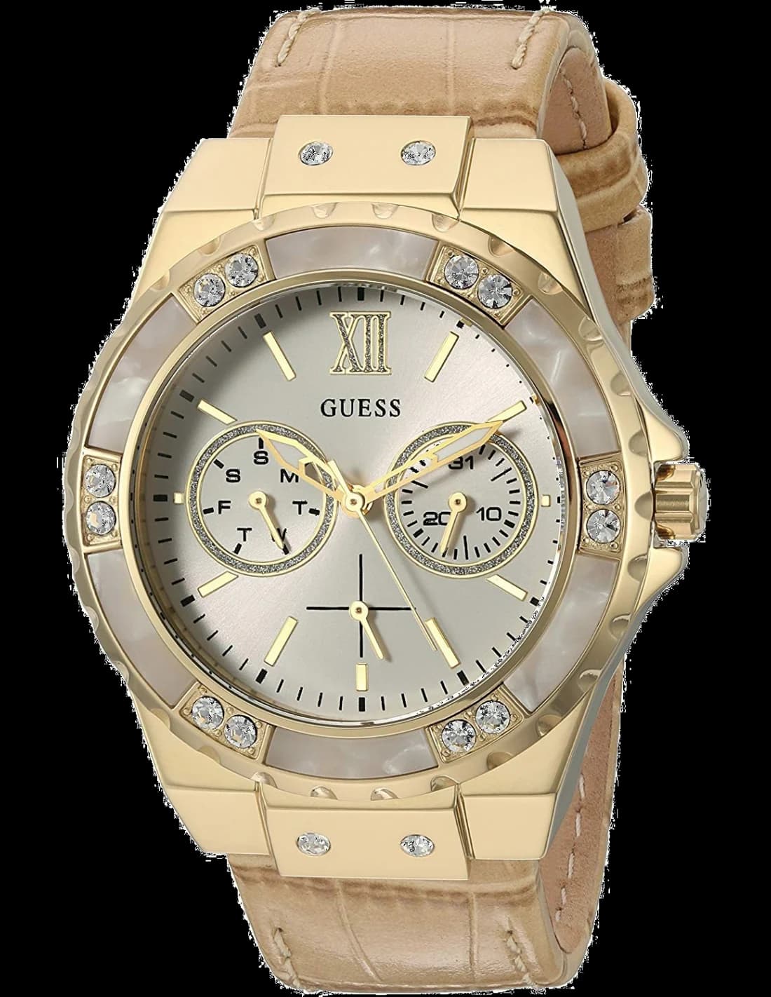 Guess W0775L2 montre femme, cadran argent, bracelet cuir texturé python