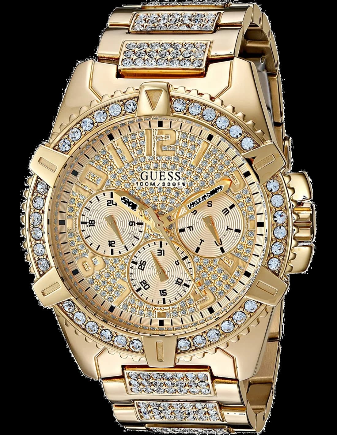 Guess W0799G2 montre homme, cadran doré, cristaux Swarovski
