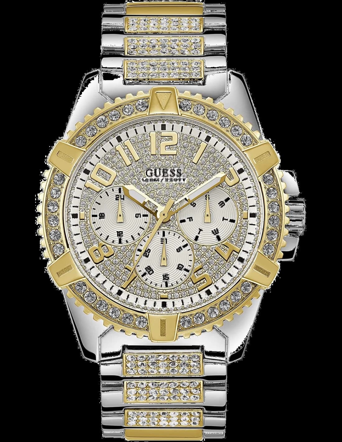 Guess W0799G4 montre homme, cadran argent et bracelet acier doré