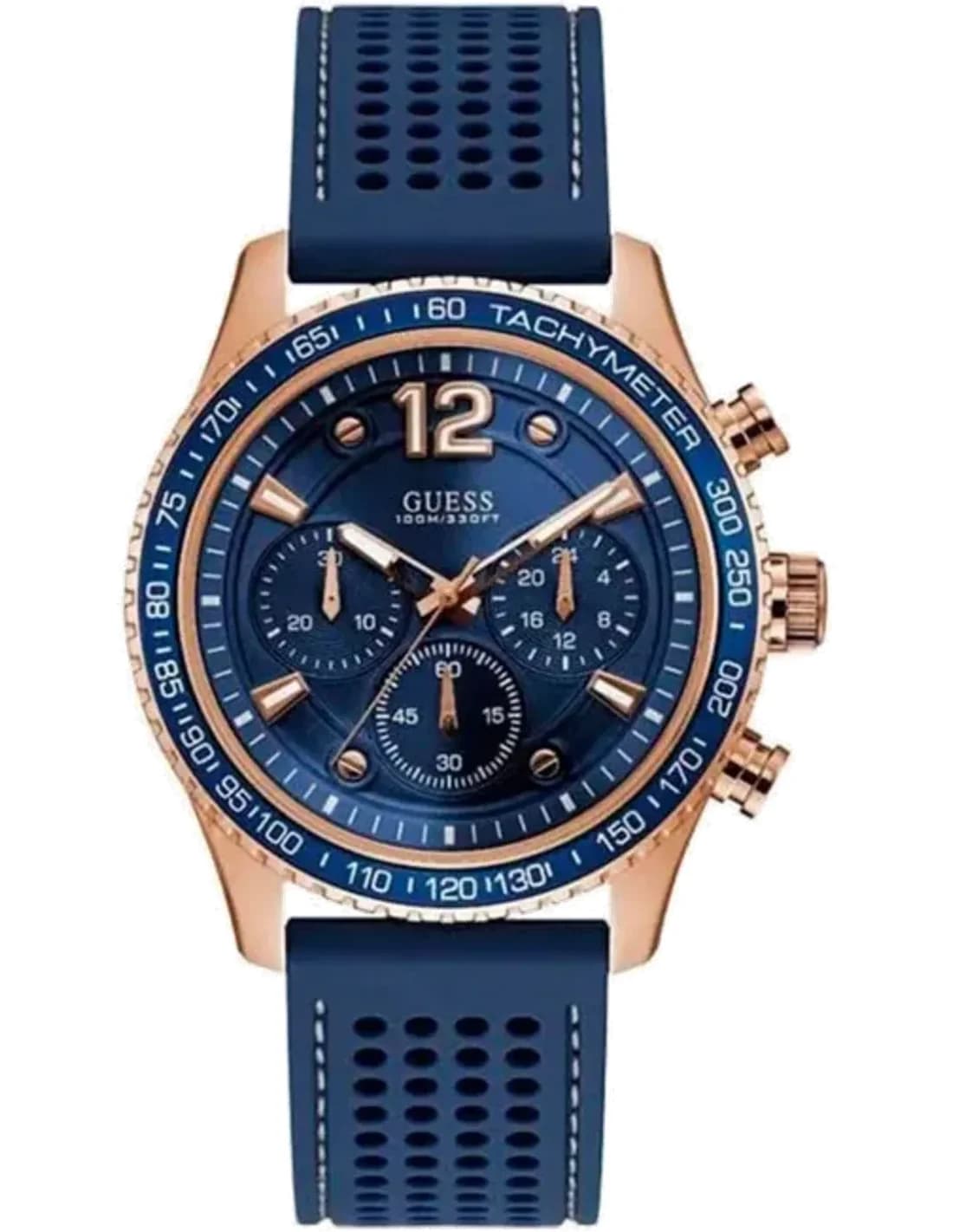 Guess Men's Watch Fleet Sport W0971G3 Blue Dial Silicone Strap