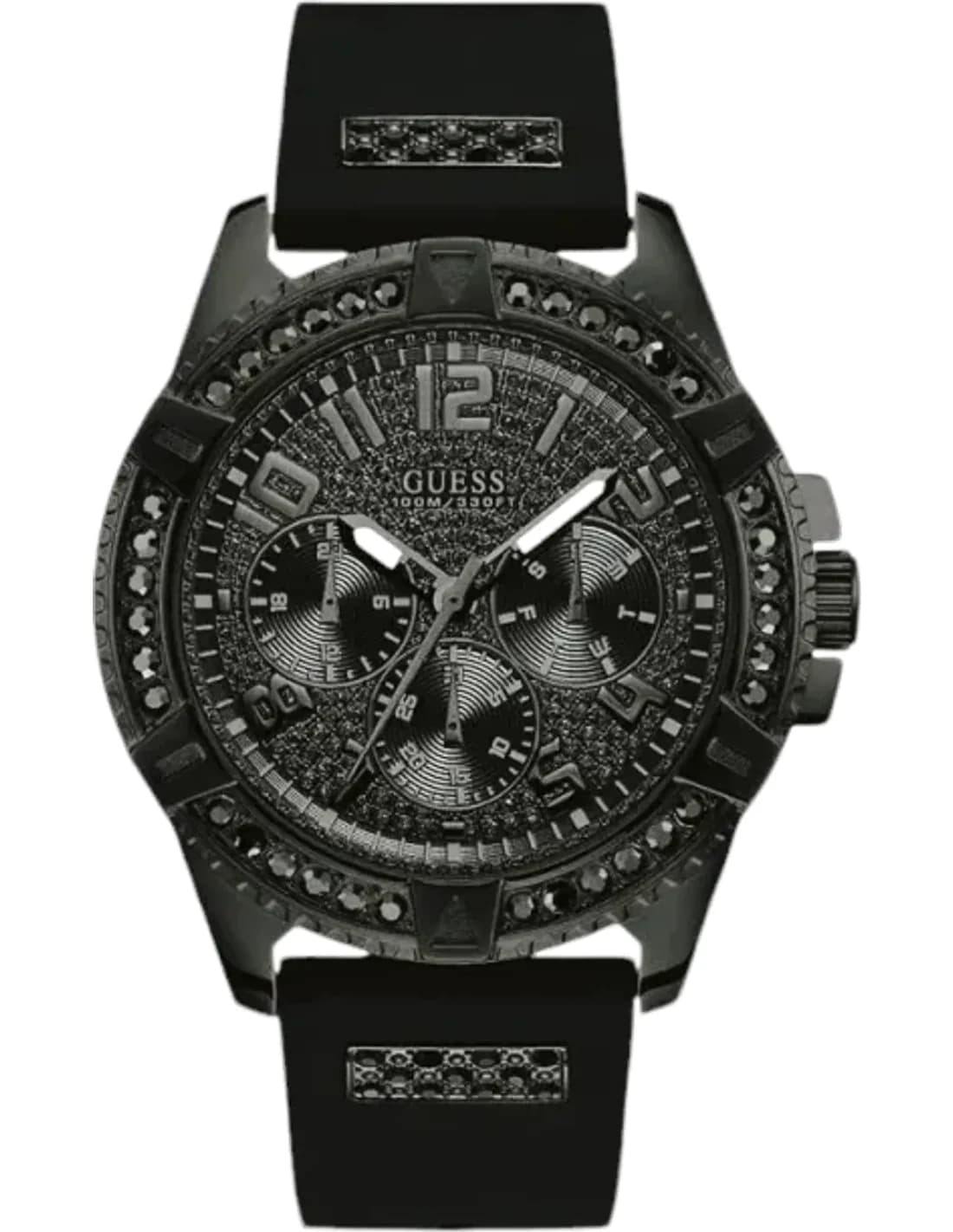 Guess W1132G3 montre homme, cadran noir multifonction sur silicone noir
