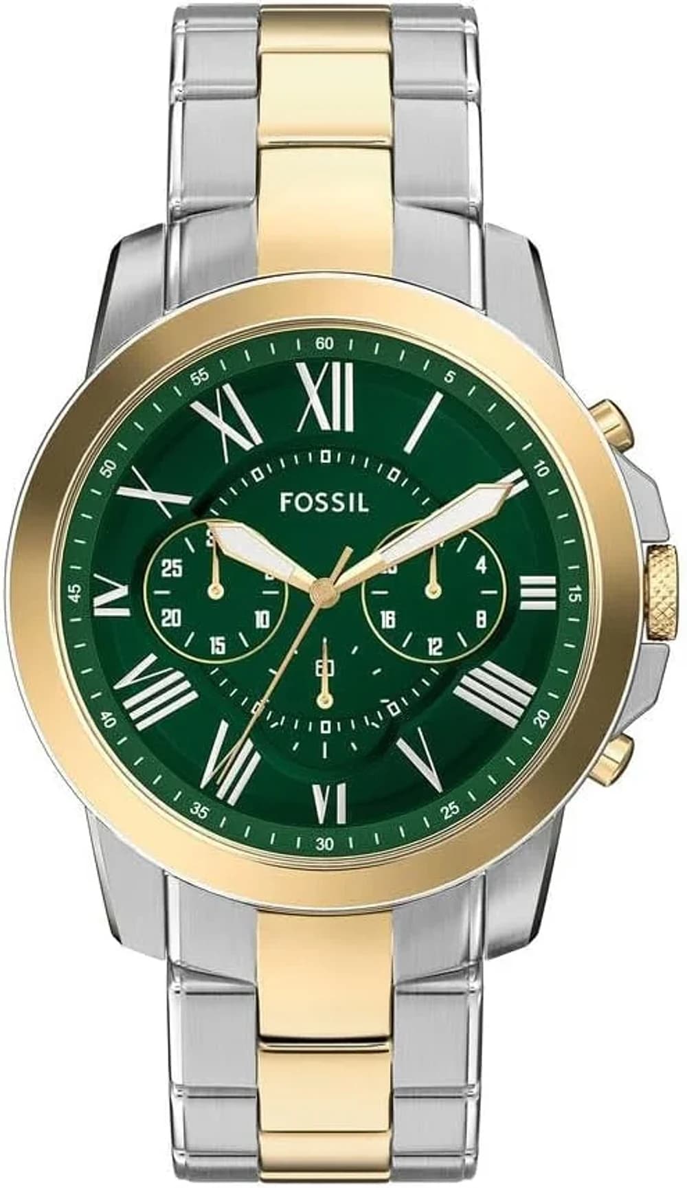 Men's Fossil Grant FS6131 watch green dial steel strap