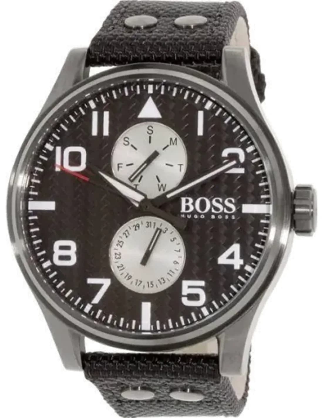 Hugo Boss 1513086 montre homme, cadran noir, boîtier bleu 50mm, bracelet cuir