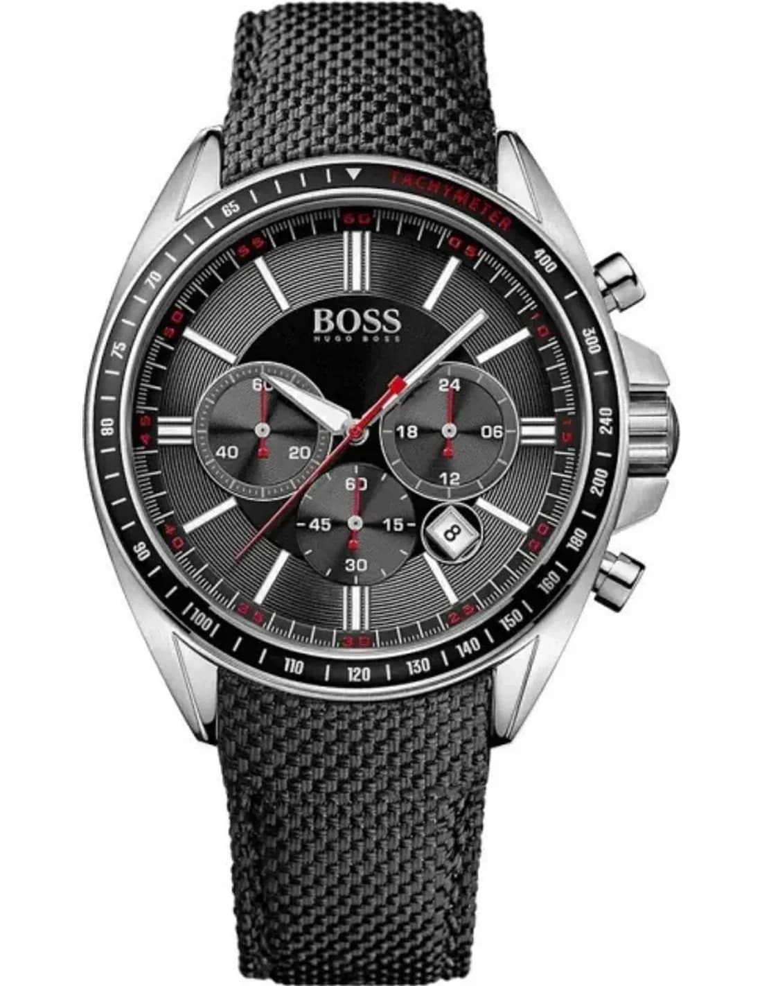 Hugo Boss 1513087 Chronograph Stainless Steel and Black Leather Strap Watch