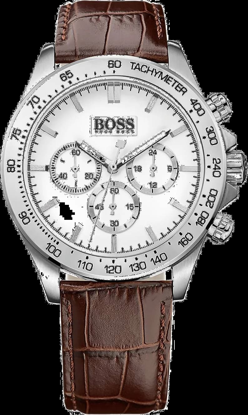 Hugo Boss 1513175 montre homme, cadran argenté et bracelet cuir marron