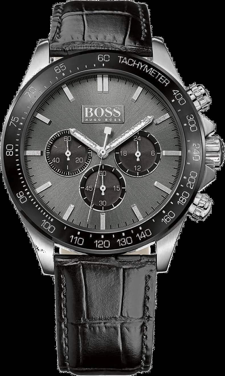Hugo Boss 1513177 montre homme, chronographe avec cadran noir et bracelet cuir