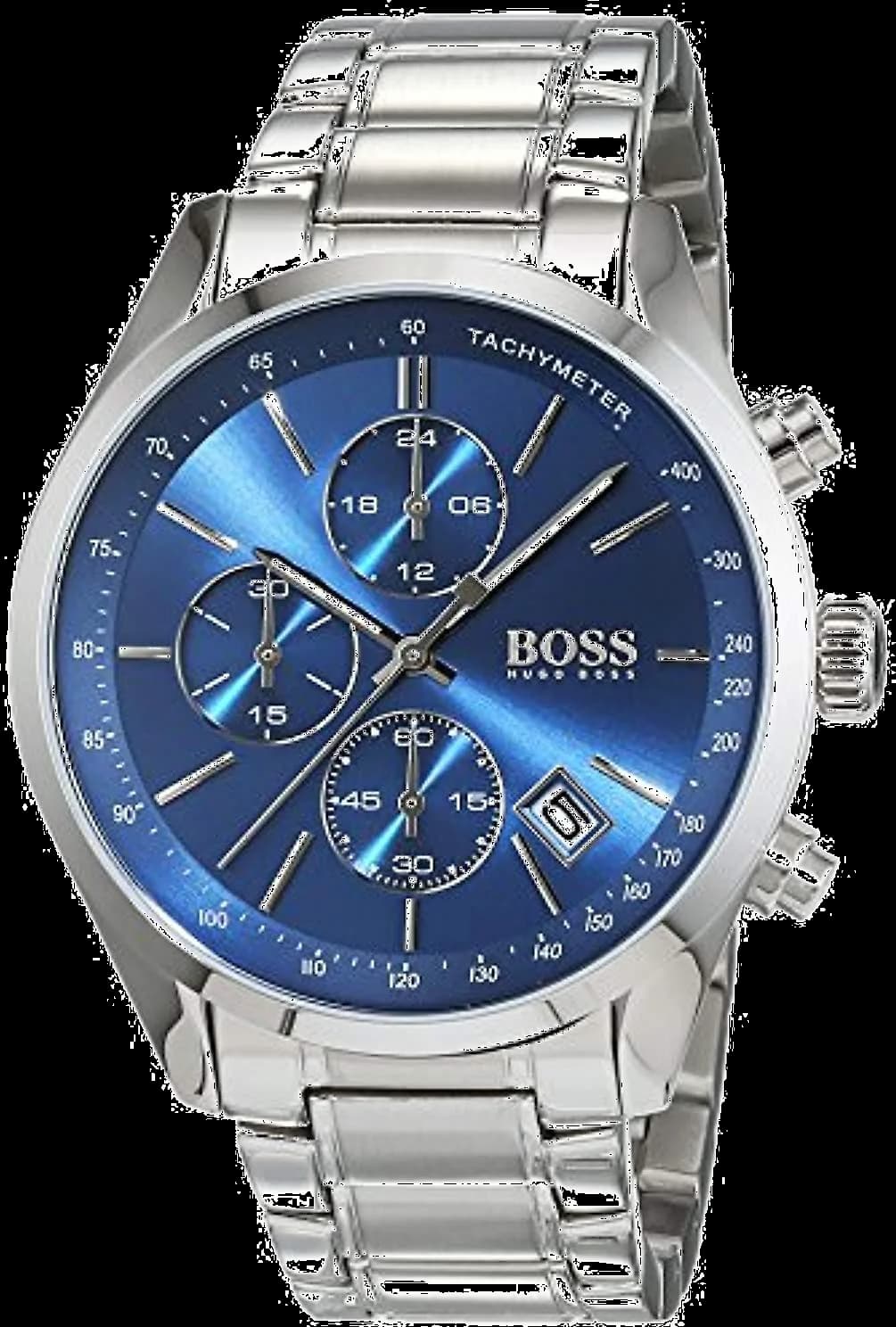 Hugo Boss 1513478 montre homme, chronomètre, cadran bleu, bracelet acier