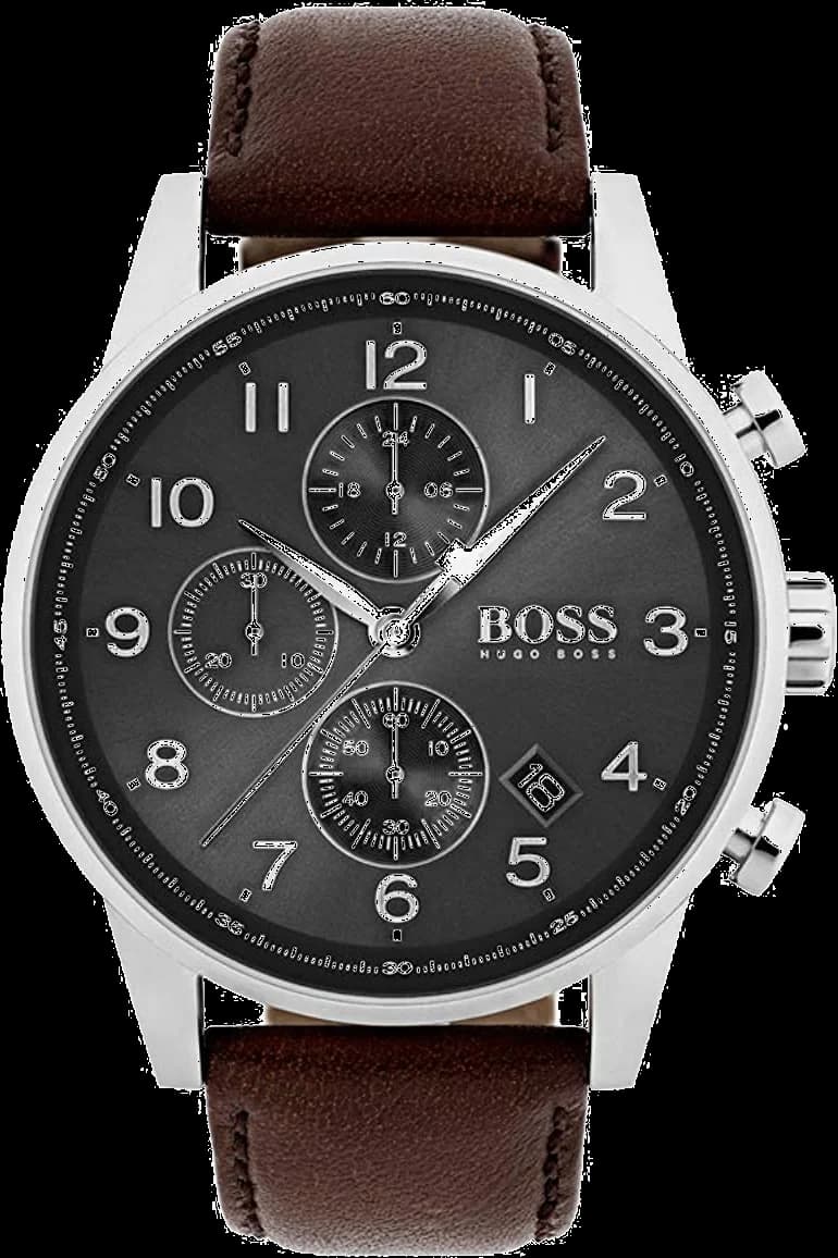 Hugo Boss 1513494 montre homme, navigator chronographe, cadran noir, cuir marron