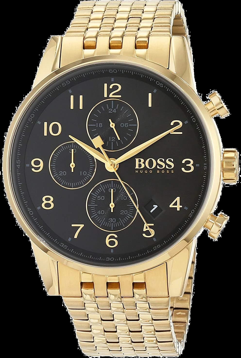 Hugo Boss 1513531 montre homme, cadran noir, bracelet acier doré, modèle Navigator