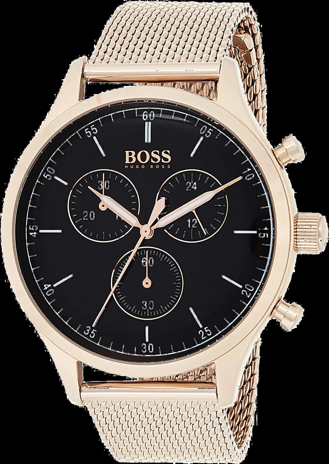 Hugo Boss 1513548 montre homme, cadran noir, bracelet acier doré rose milanaise