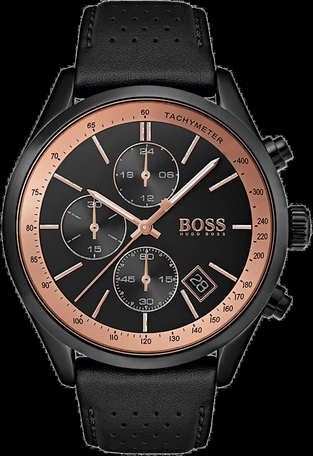 Hugo Boss 1513550 montre homme, cadran marron, bracelet cuir perforé noir