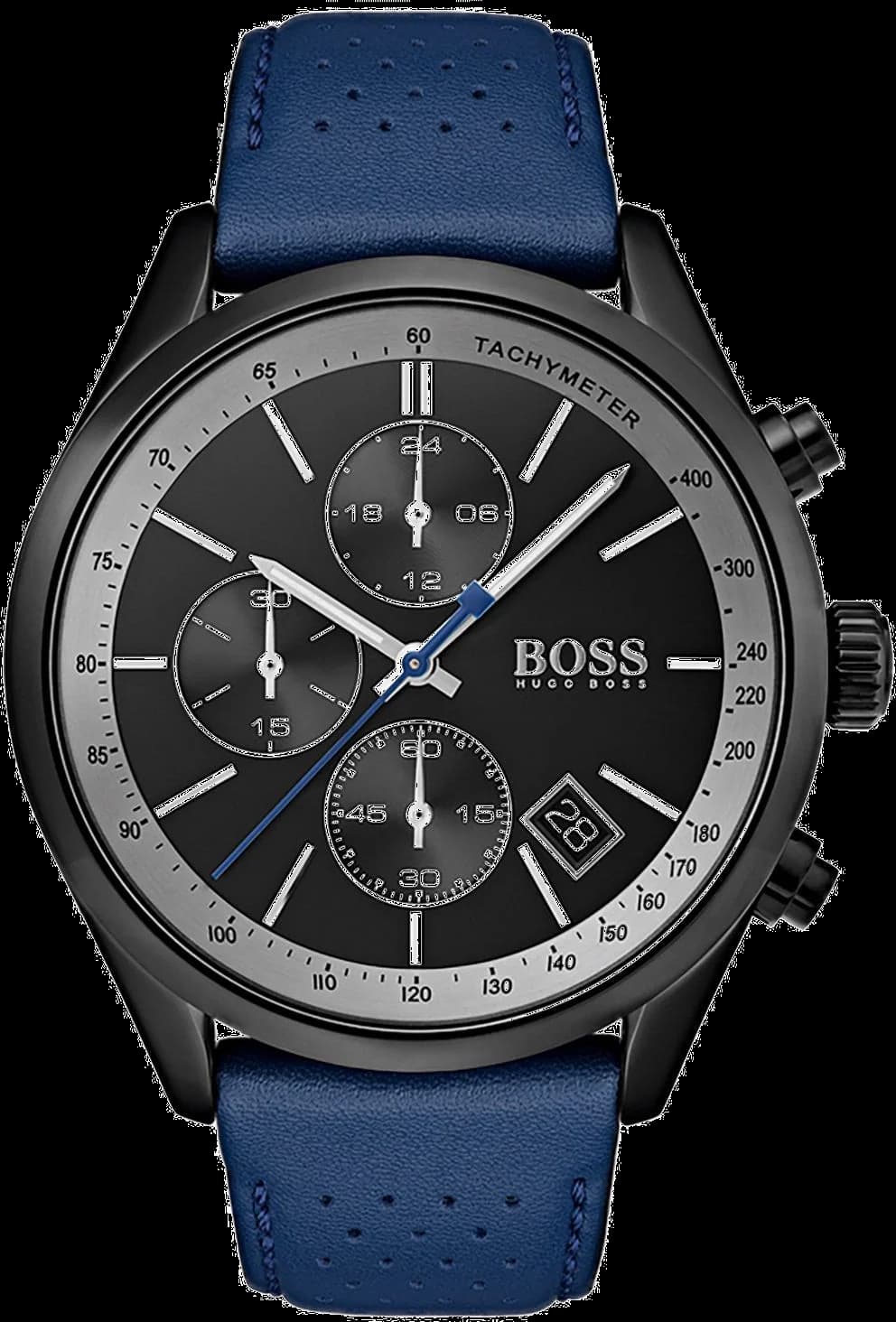Hugo Boss 1513563 montre homme, cadran noir et bracelet cuir bleu