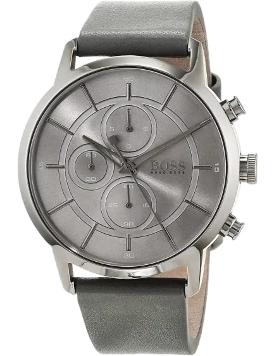 Men's Watch Hugo Boss 1513570 Brushed Steel and Grey Leather Chronograph