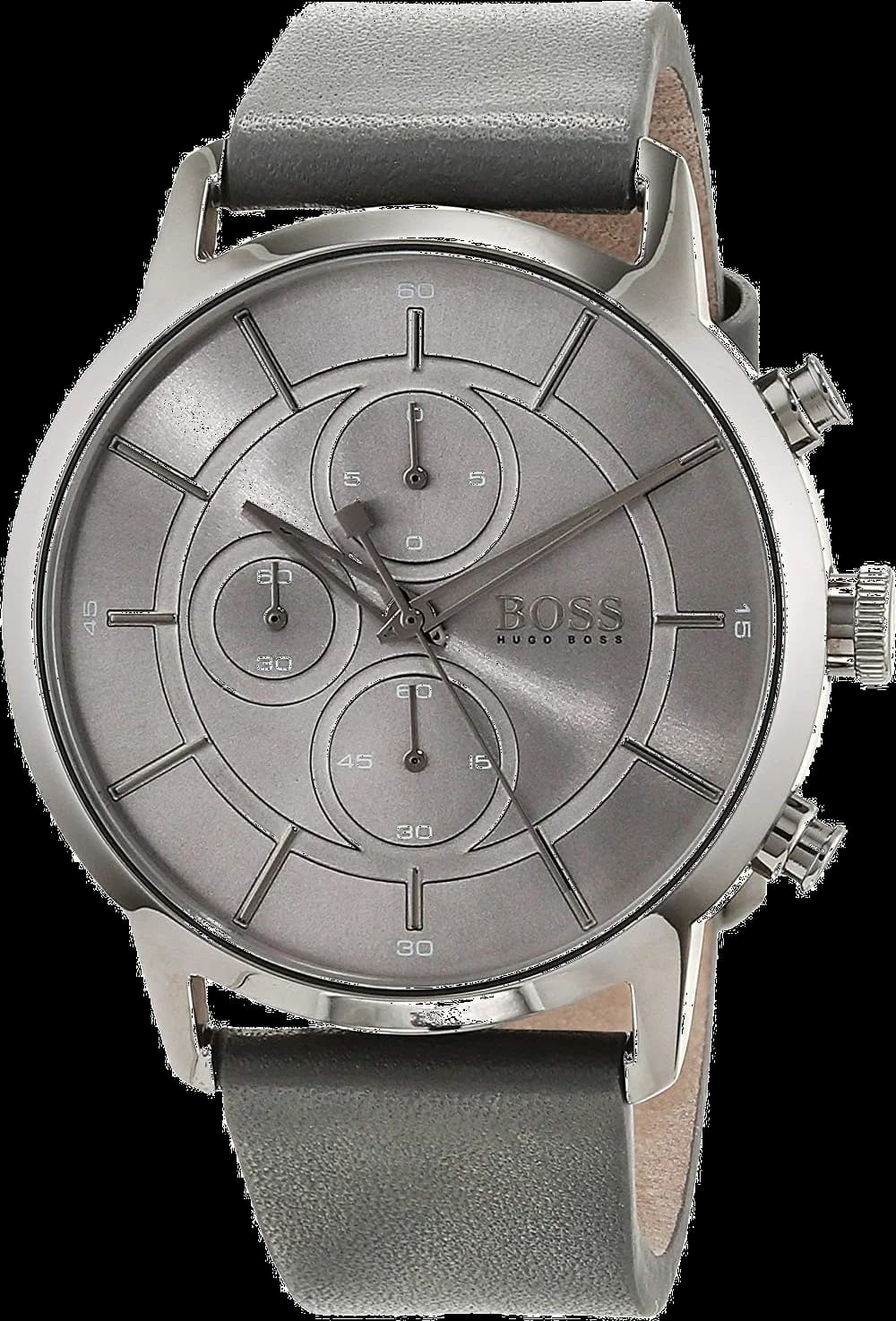 Hugo Boss 1513570 montre homme, cadran gris, bracelet cuir gris, finition brossée