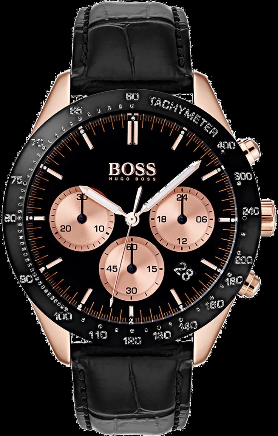 Hugo Boss 1513580 montre homme, cadran noir, bracelet cuir noir, style sport chic