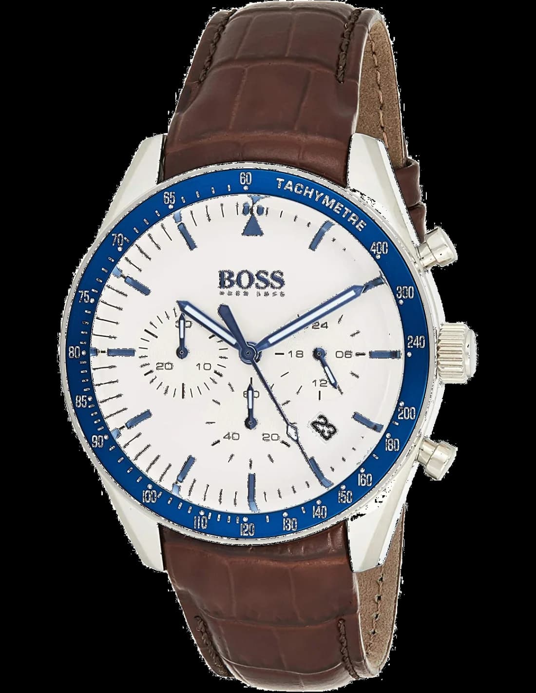 Hugo Boss 1513629 montre homme, cadran blanc avec index, bracelet cuir marron Trophy