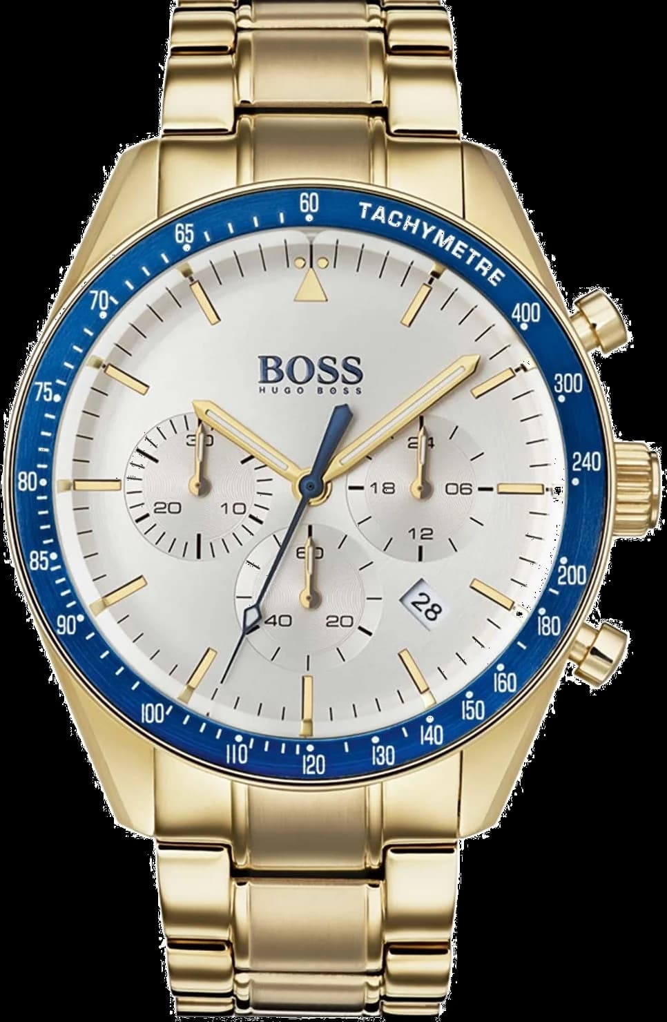 Hugo Boss 1513631 montre homme, cadran argenté, bracelet acier doré, style sportif